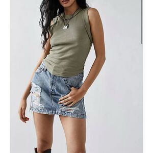 Free People We The Free Kate Ribbed stretch Tank top olive green medium NWOT
